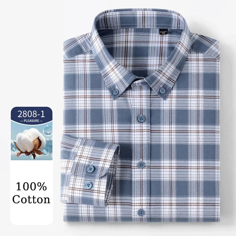Browon Men Casual Checkered Business Long Sleeve Shirt