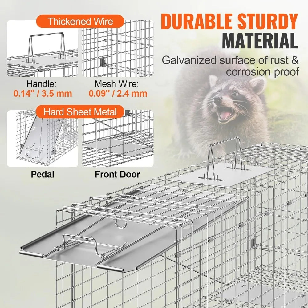 31x10x12 Inch Humane Live Animal Cage Trap for Cats Rabbits Squirrels Raccoons Groundhogs Opossums - Folding with Handle