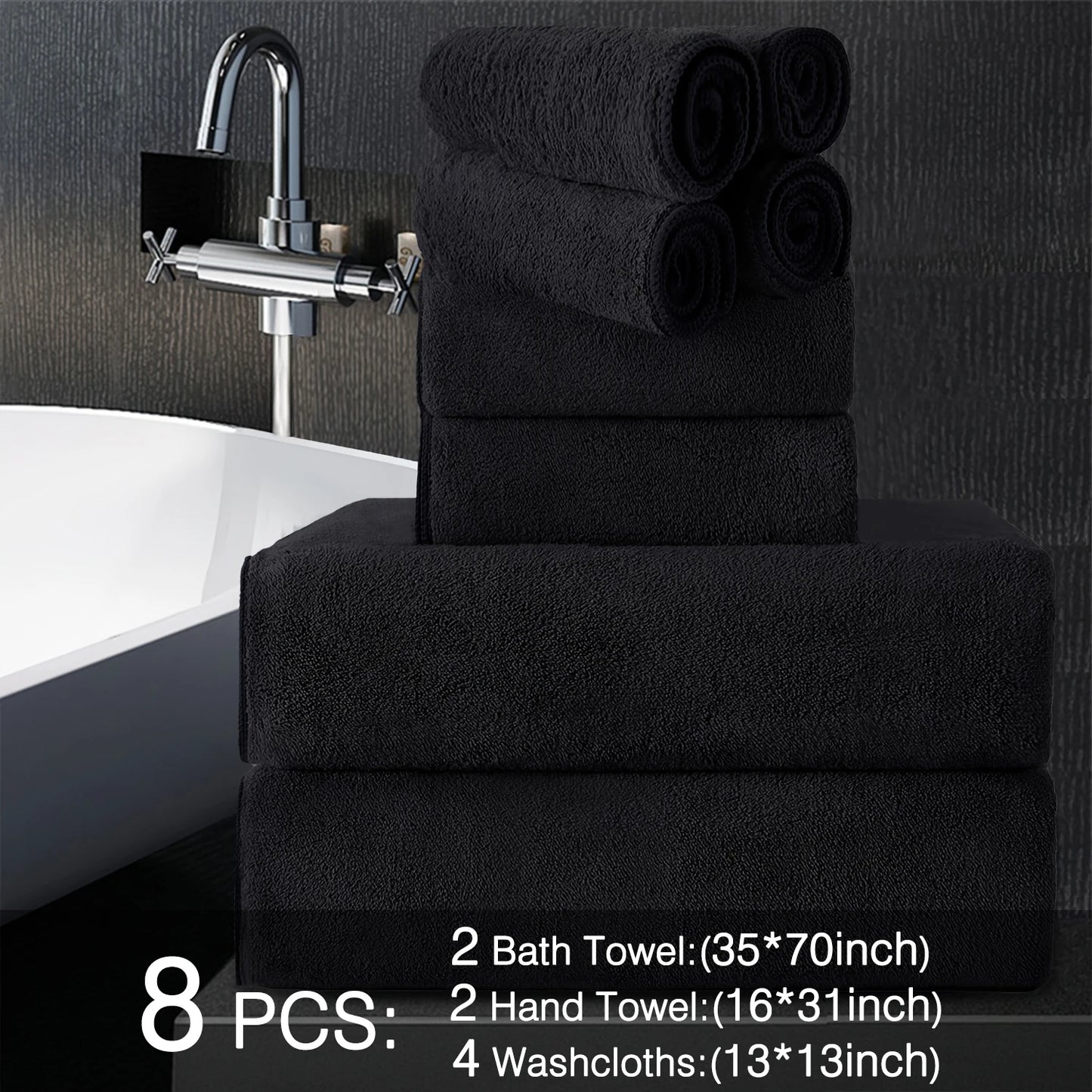 Belista Eight-Piece Bath Towels Set Soft Absorbent Quick Dry