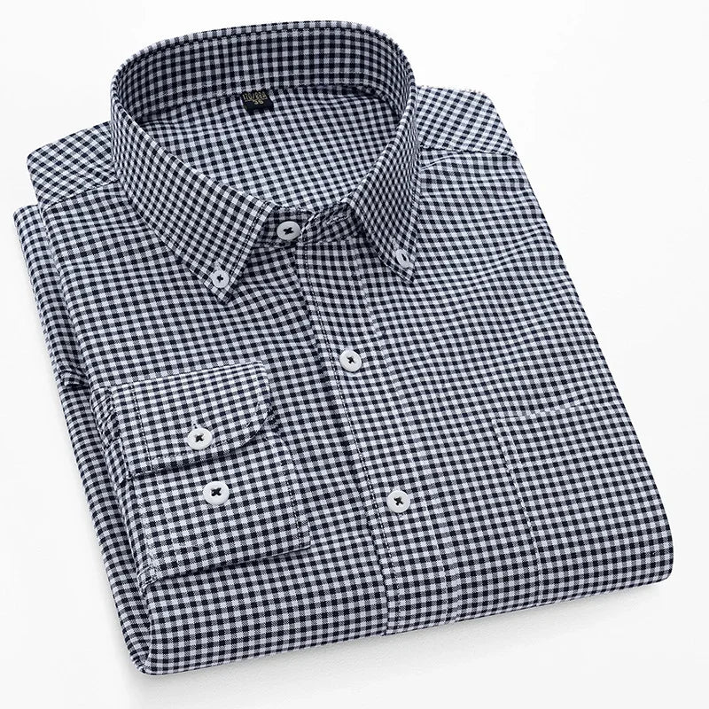 Browon Men Cotton Oxford Long Sleeve Business Shirt