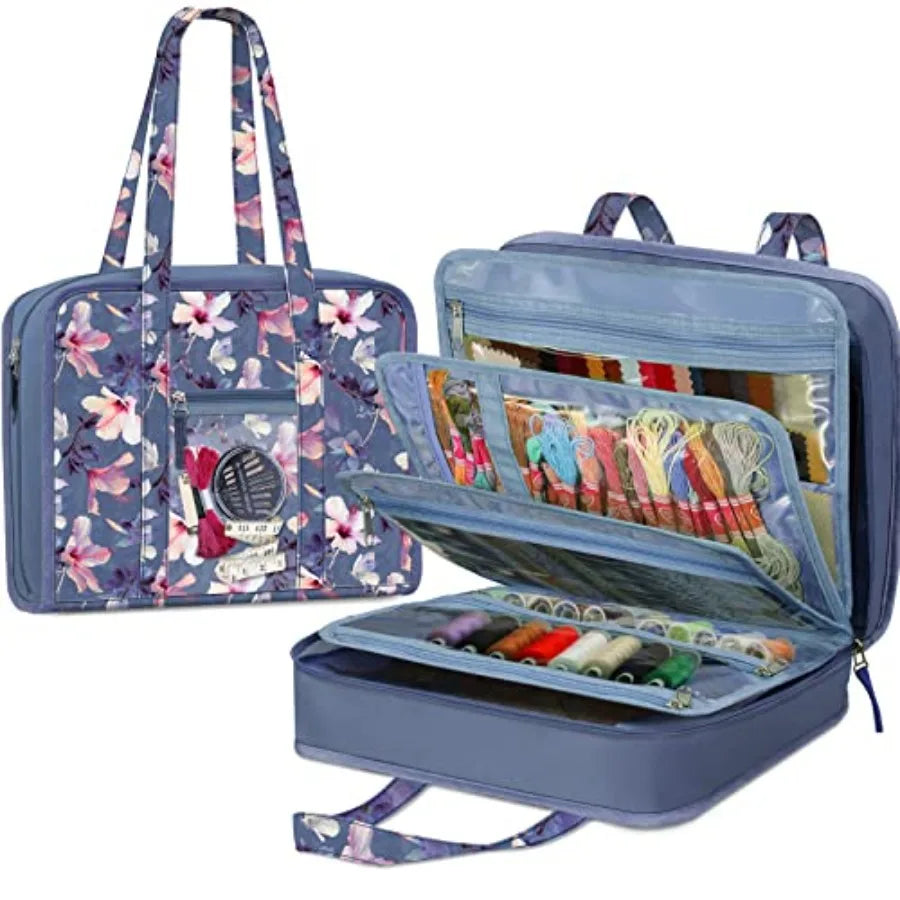 Sewing and Craft Supplies Storage Tote Large Capacity Travel Packing Organizer Bag with Clear Pockets and Handle for Knitting C