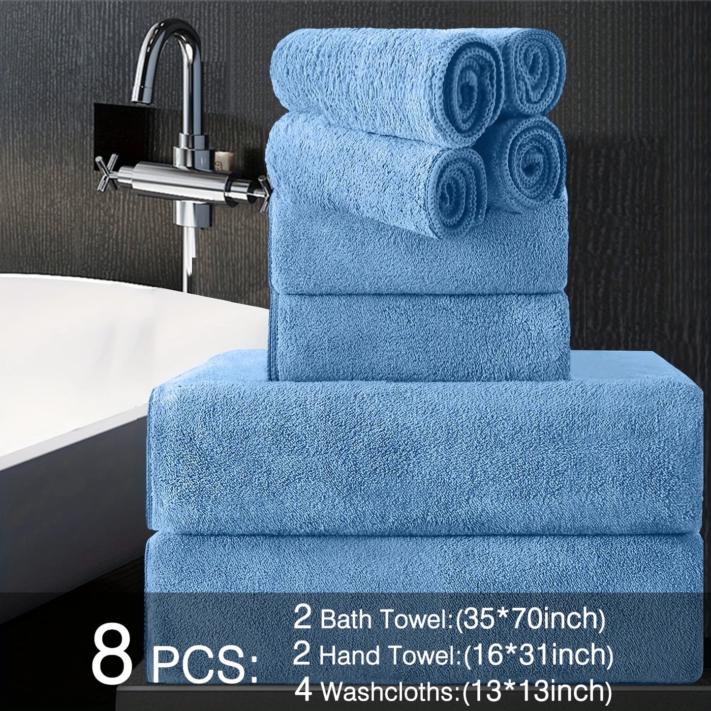 Belista Eight-Piece Bath Towels Set Soft Absorbent Quick Dry