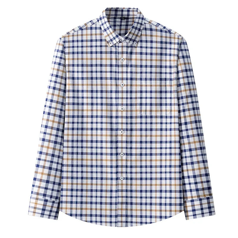 Browon Men's Cotton Oxford Plaid Long Sleeve Business Shirt