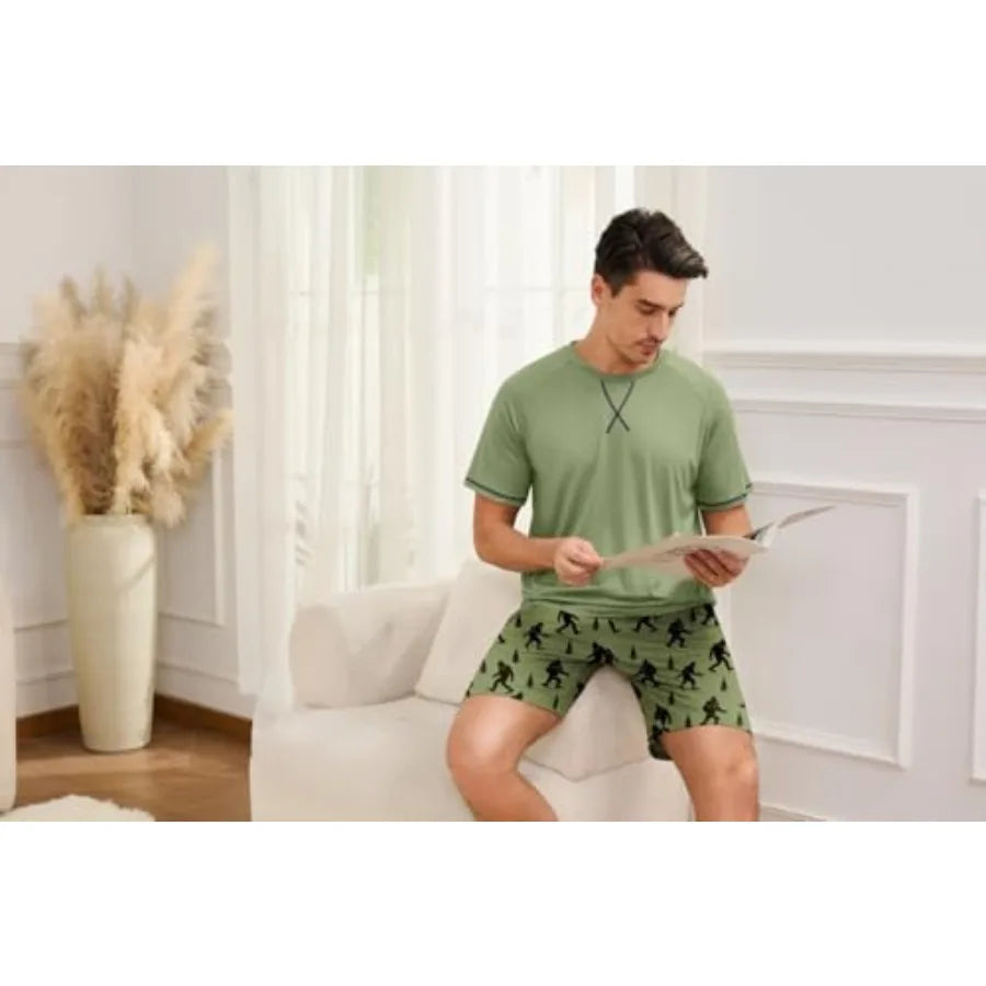 Marvmys Mens Pajama Set Cotton Summer Pjs Short Sleeve Sleepwear Lightweight Pajamas 2 Pieces Loungewear with Pockets S-2XL