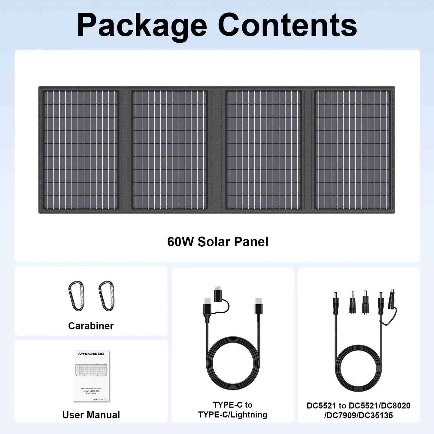 MHPOWOS Foldable 18V Solar Charger 60W 45W Portable Panel
