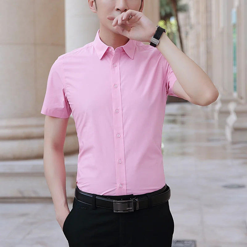 Browon Men Short Sleeve Slim Fit Business Casual Shirt