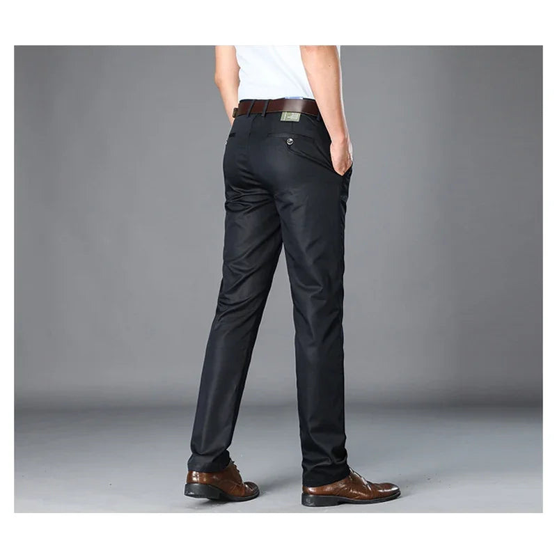BROWON 2026 Spring Summer Mens Smart Casual Pants Regular Straight Pocket Details Full Length Pants Male Trousers Big Size 29-42