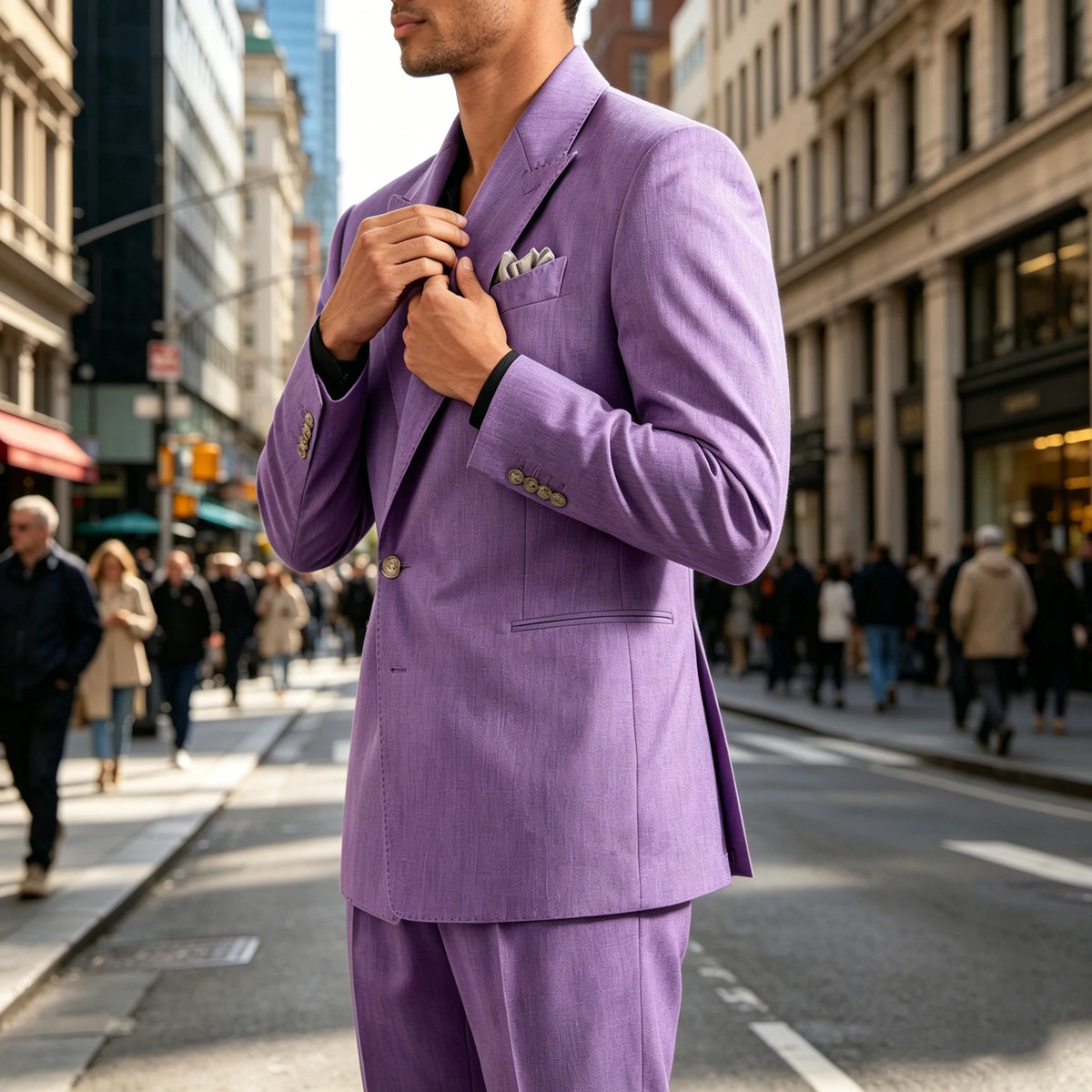 Men's Lightweight Linen 2-Piece Suit Set Peak Lapel Single Button Blazer Trousers Slim Fit Formal Summer Wedding Business Casual