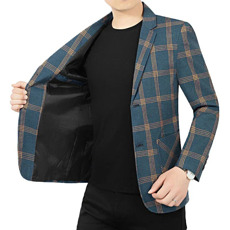 BROWON Brand Plaid Striped Business Blazers for Mens 2026 New Spring Autumn Fashion Casual Suit Jacket Men Interview Coat