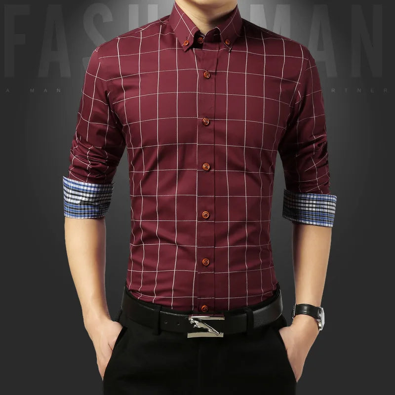 Browon Premium Men Long Sleeve Button Up Dress Shirt