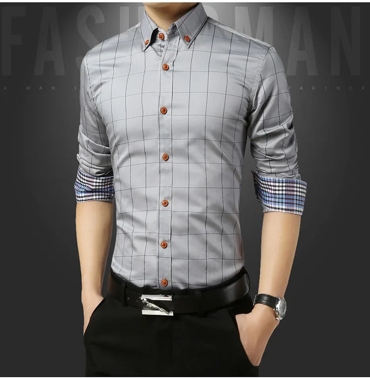 Browon Premium Men Long Sleeve Button Up Dress Shirt