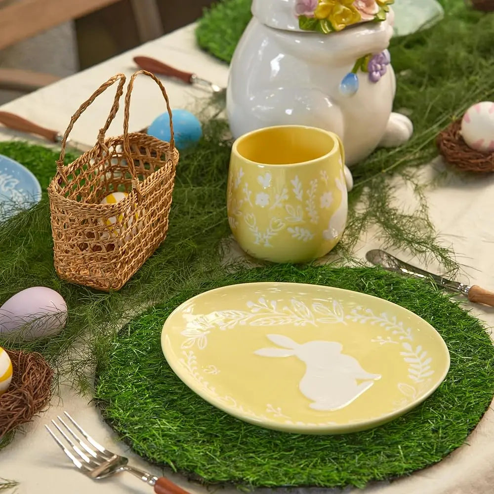 BONJEAN Pastel Bunny Stoneware Salad Plates Set Microwave Safe