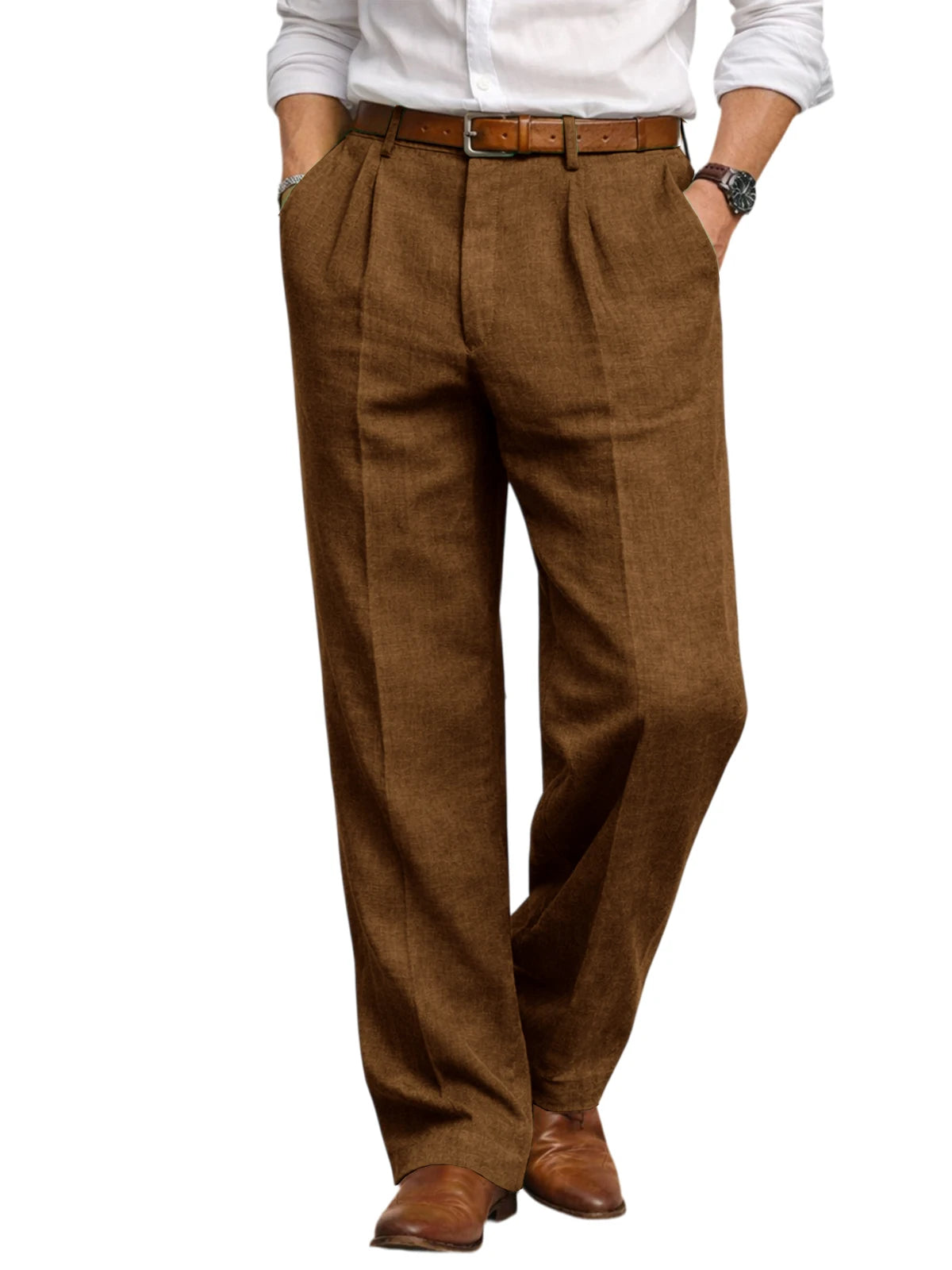 Men's Summer Linen Suit Pants High Waist Pleated Wide Leg Casual Trousers Business Formal  Breathable Loose Fit Straight Pants