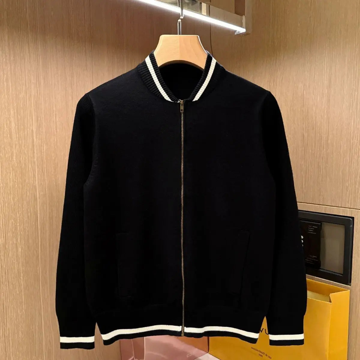 Mens Casual Zip Up Knit Baseball Collar Patchwork Sweater Jacket