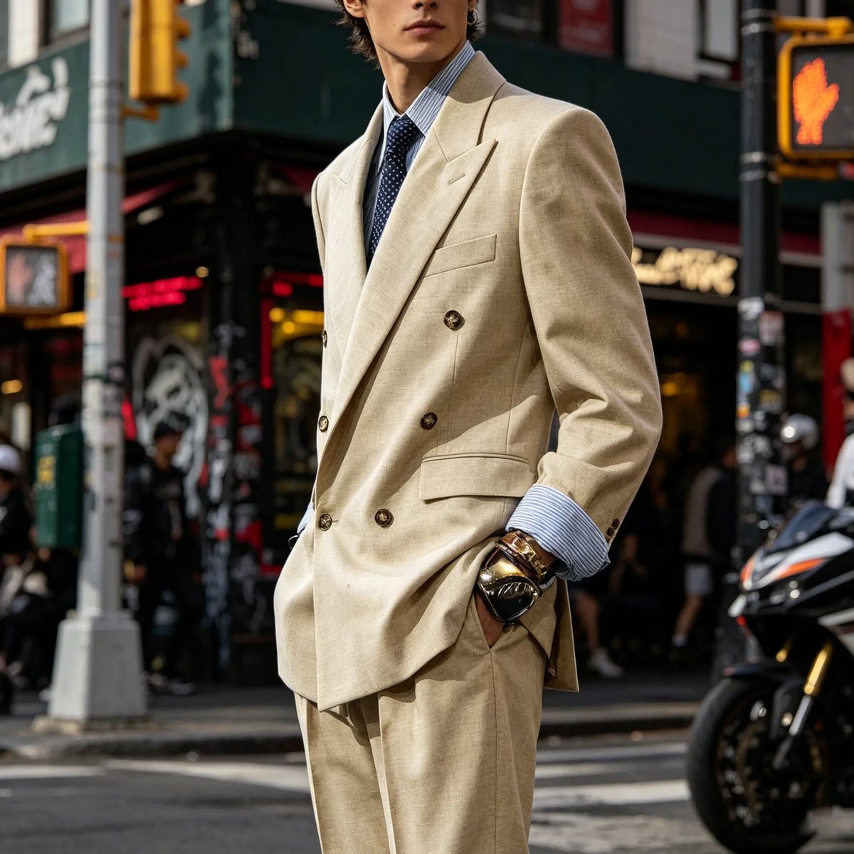 Men's Linen Suit Set Double Breasted 2 Pieces Peak Lapel Oversized Breathable Soft Formal Jacket Pants Outfit Business Casual