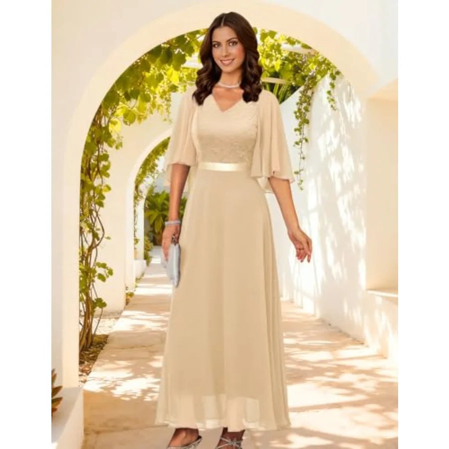 DRESSTELLS Formal Wedding Guest Dresses, 2026 Spring Bridesmaid Party Cocktail Evening Long Prom Lace Dress
