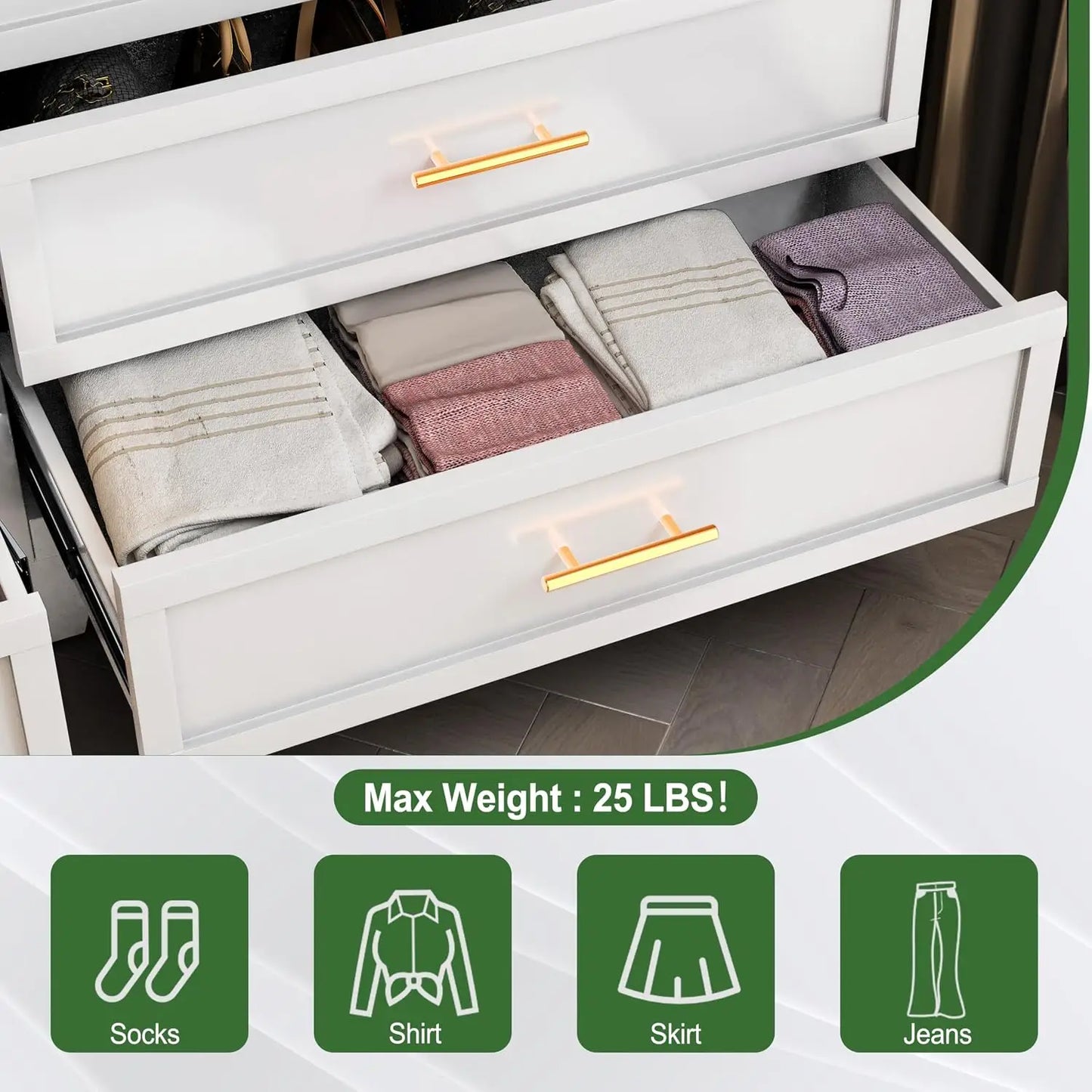 53.54" H White Metal Tall 5-Drawer Dresser, Spacious Storage Chest of Drawers for Bedroom and Closet Organization, Customized