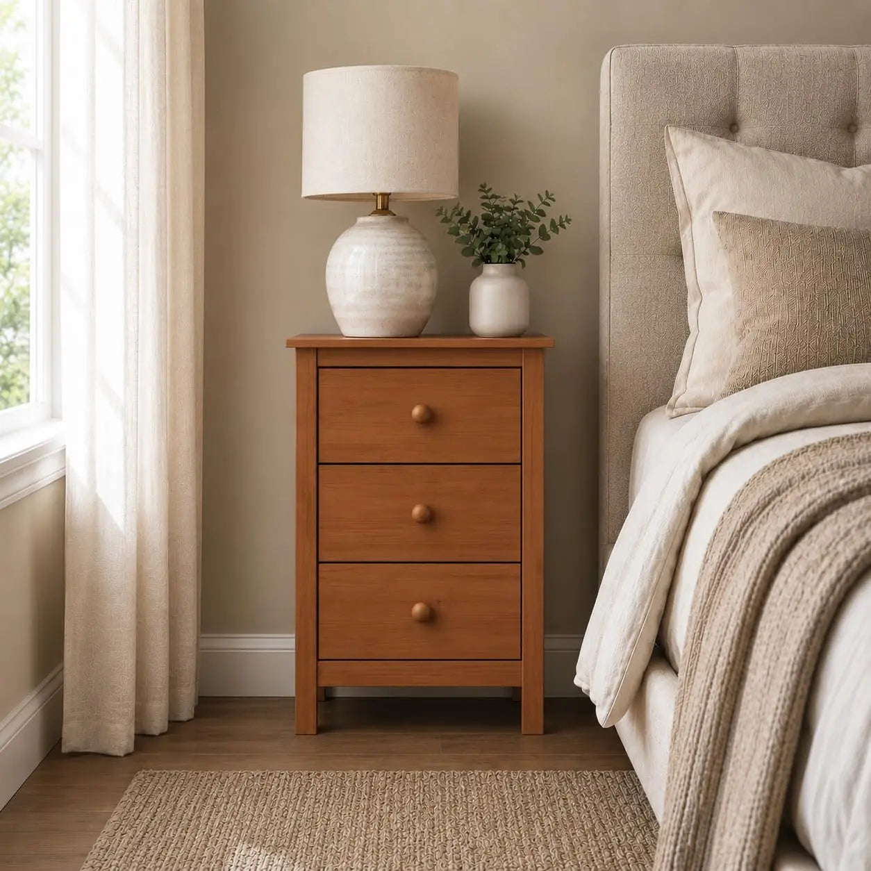26.77" Tall Solid Pine Nightstand with 3 Storage Drawers, FSC Certified Honey Wood Bedside Table for Bedroom Storage, Customized