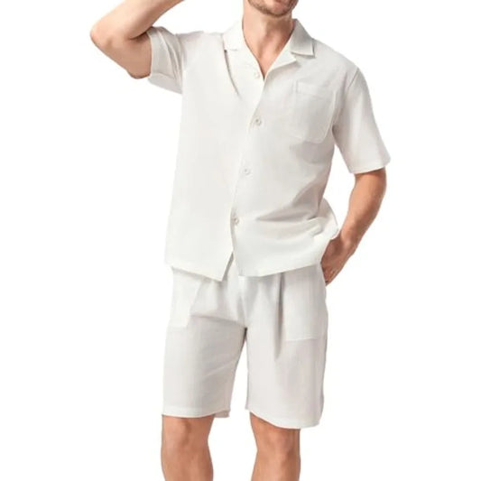 DAVID ARCHY Mens Pajamas Set, Breathable Cruise Vacation Outfit, Short Sleeve Shirt and Shorts, Summer Beach Loungewear