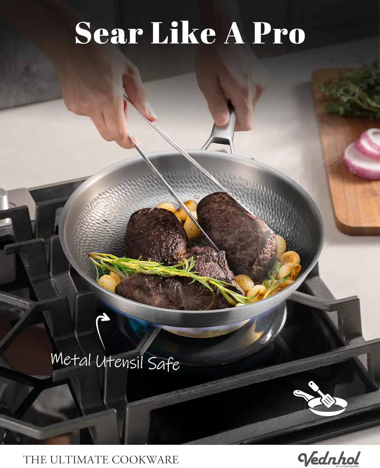 Titanium Hammered Pro Frying Pan With Lid Non Toxic PFAS Free Cookware