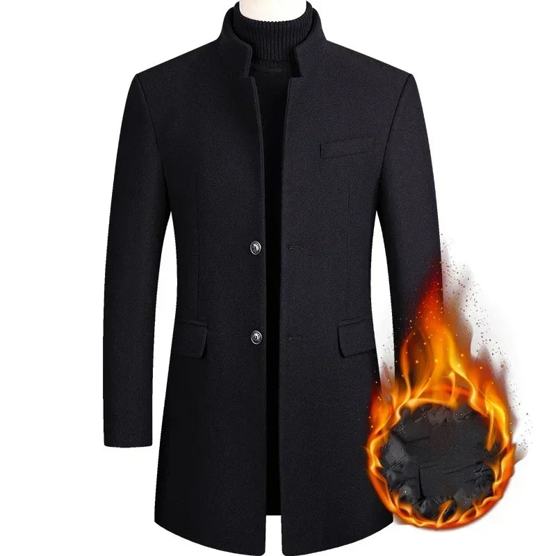 BROWON Brand Business Casual Trench Coat Men Chinese Style Solid Color Winter Coat Men 2026 Autumn and Winter Wool Coat for Men