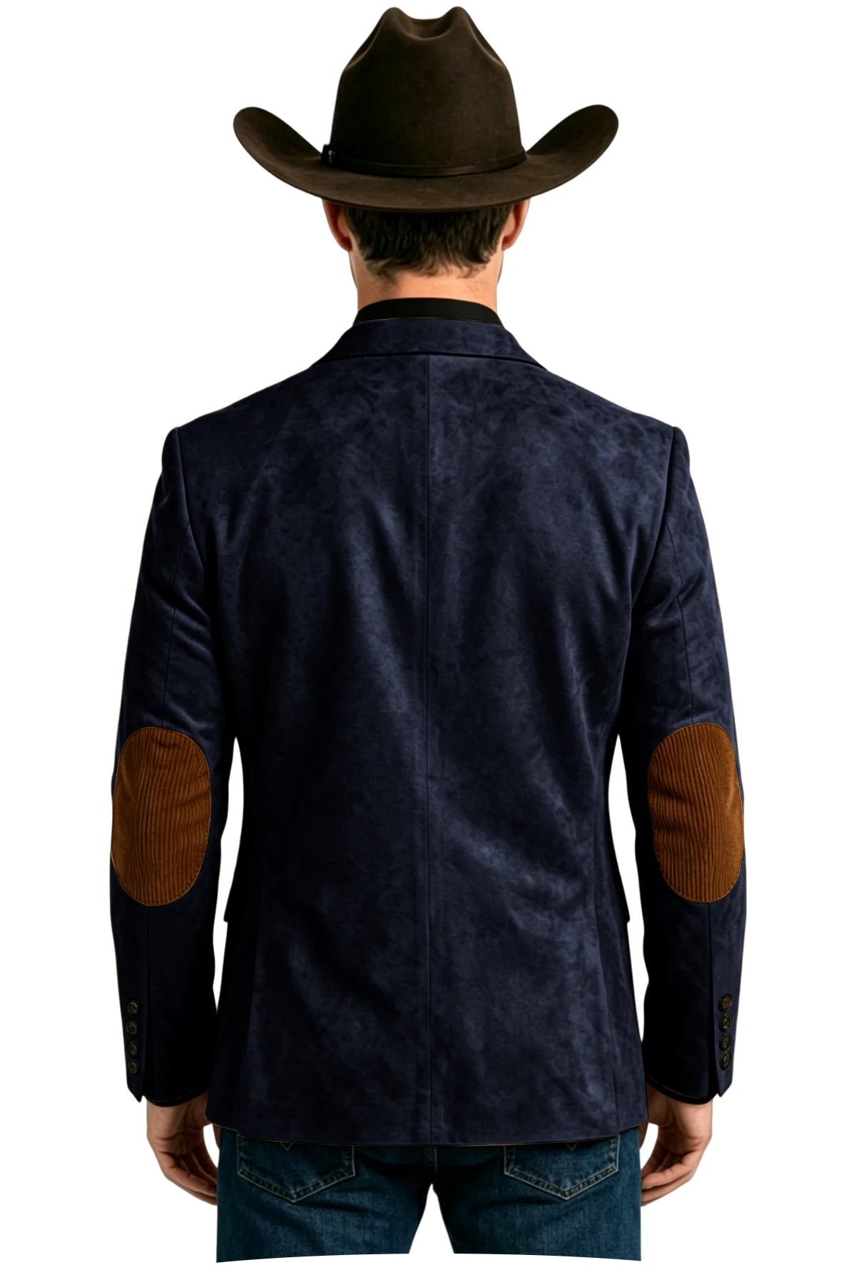 Men's Suede Blazer Western Style Two Button Sport Coat with Elbow Patches Casual Slim Fit Jacket for Business Cowboy Wedding