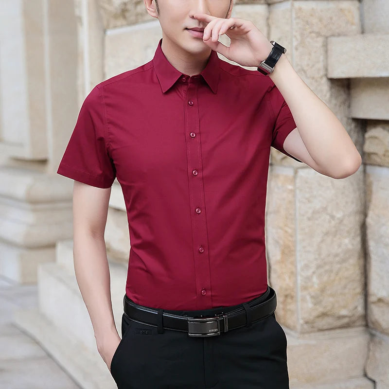 Browon Men Short Sleeve Slim Fit Business Casual Shirt