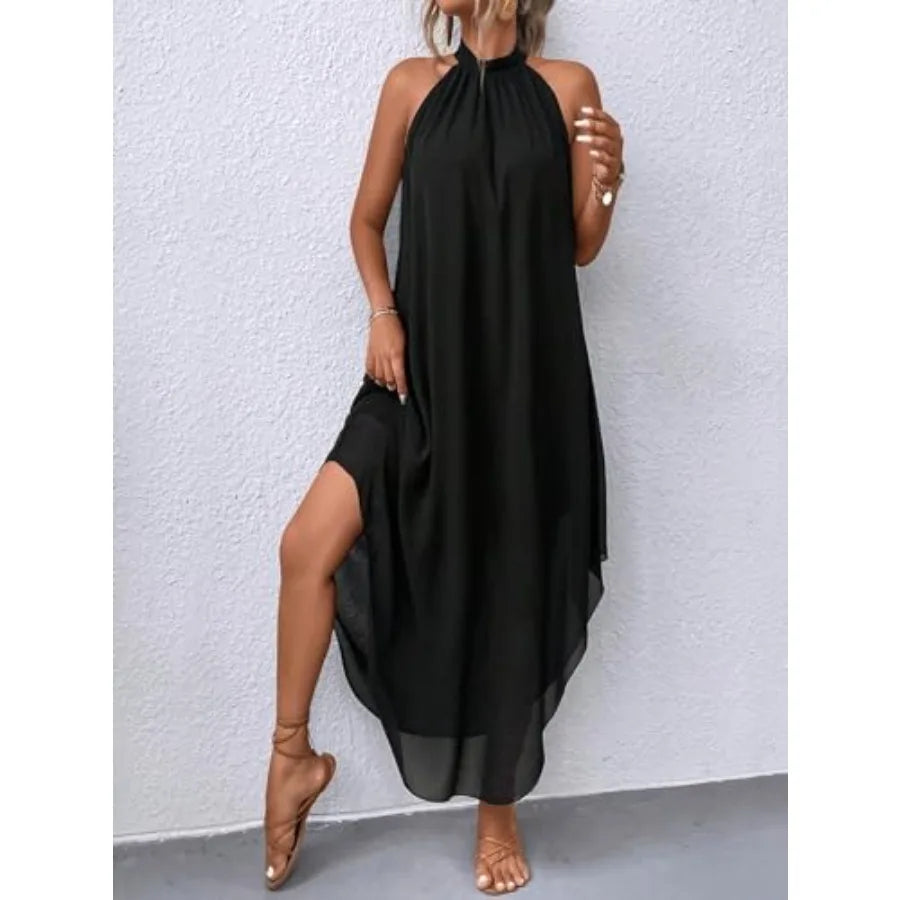 Verdusa Women's Wedding Guest Dress Halter Flowy Chiffon Asymmetrical Long Summer Prom Dress