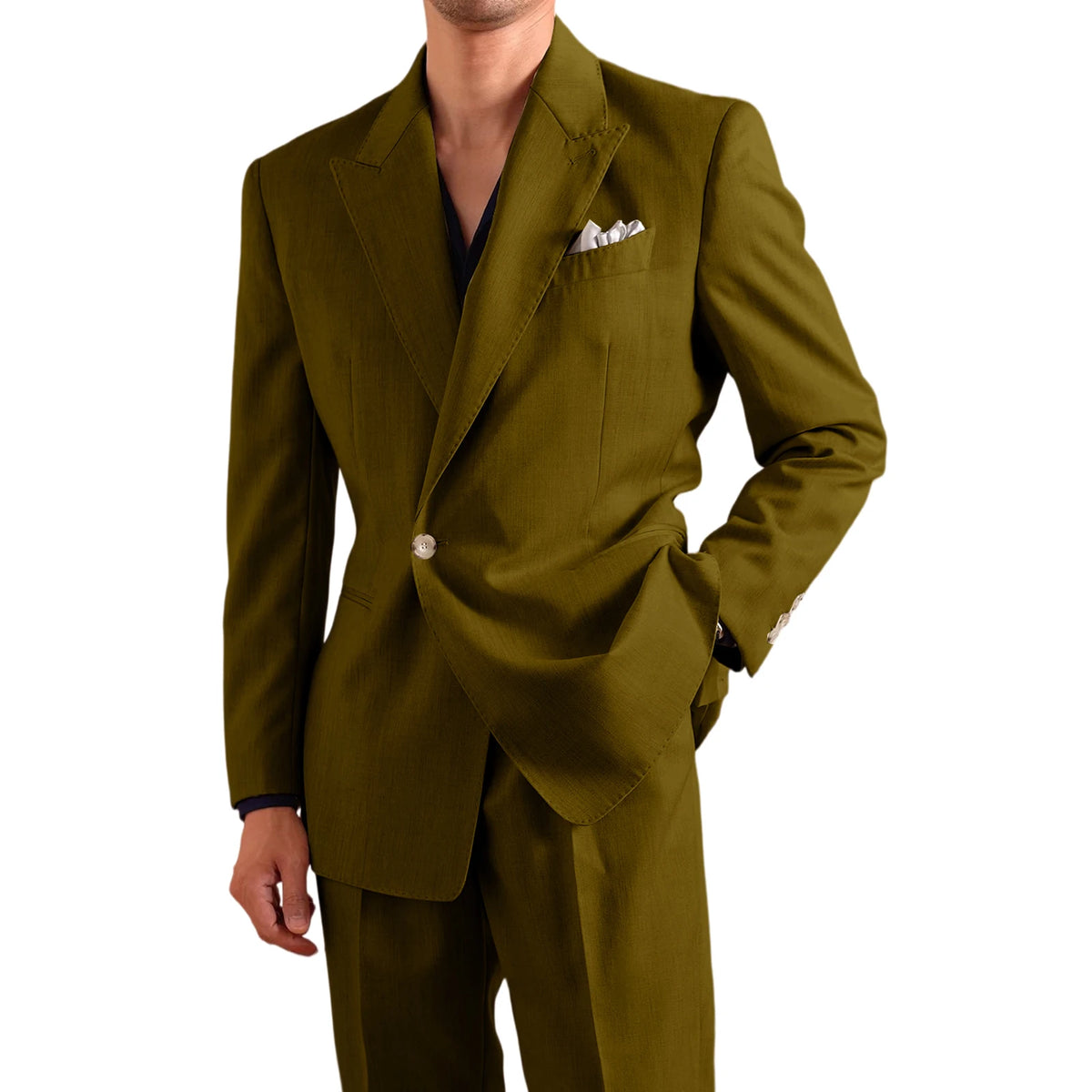 Men's Lightweight Linen 2-Piece Suit Set Peak Lapel Single Button Blazer Trousers Slim Fit Formal Summer Wedding Business Casual