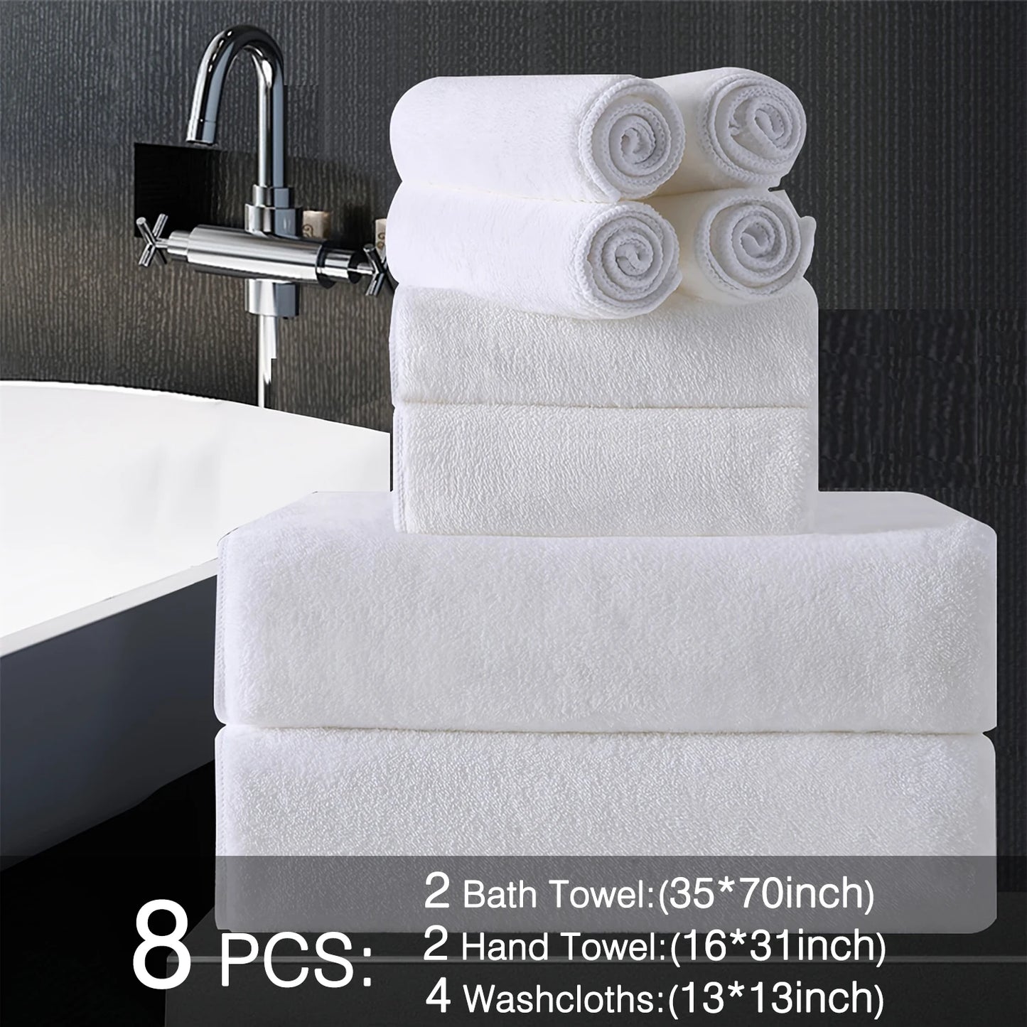 Belista Eight-Piece Bath Towels Set Soft Absorbent Quick Dry
