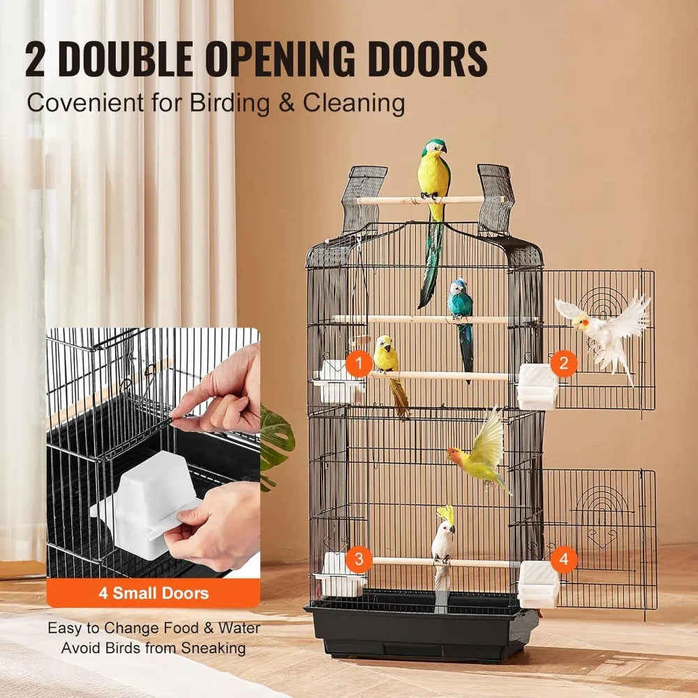 Large open-top flight cage for parakeets to conures, includes swing perch, travel-ready