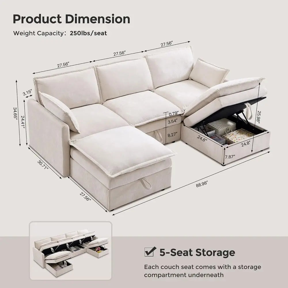 Cloud Couch U-Shape Sectional Sofa With Storage Ottoman