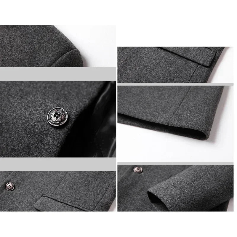BROWON Brand Business Casual Trench Coat Men Chinese Style Solid Color Winter Coat Men 2026 Autumn and Winter Wool Coat for Men
