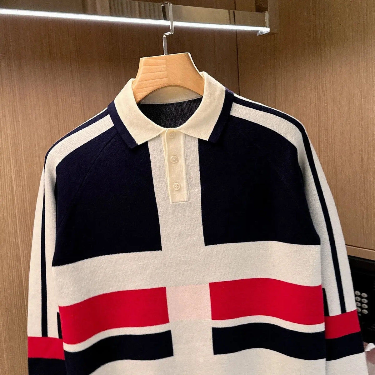 Men's Long Sleeve Knit Polo Shirt Slim Fit Casual Top
