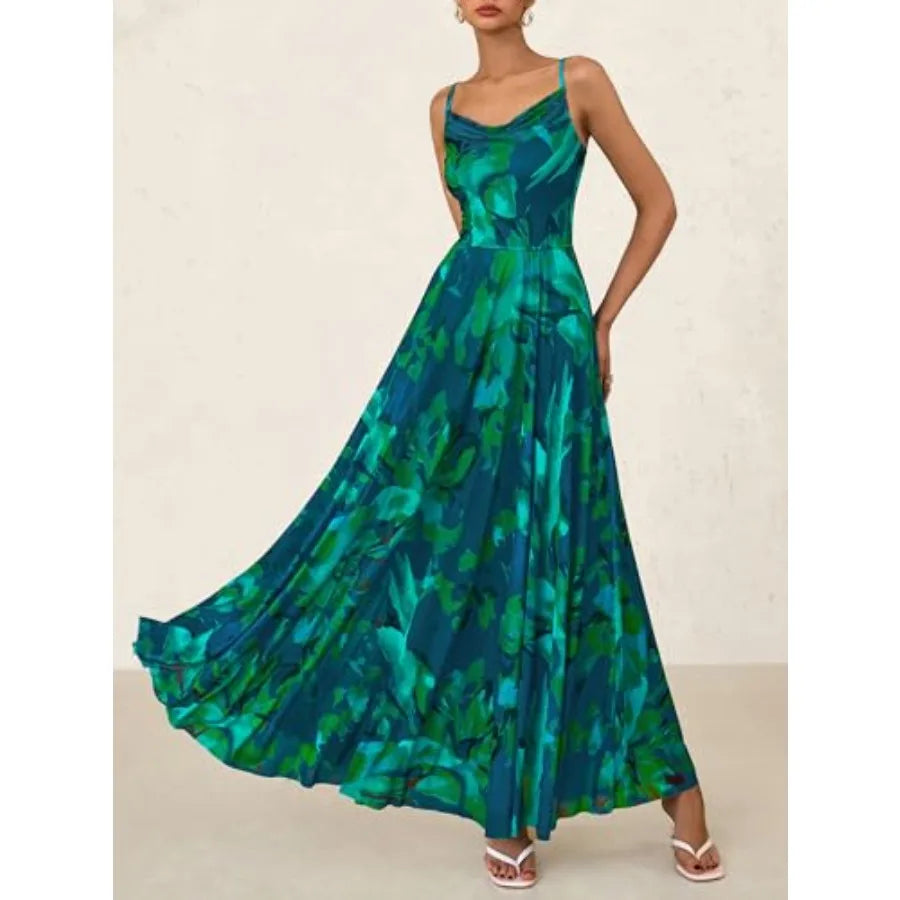 BTFBM Women Summer Floral Maxi Dresses Elegant Spaghetti Strap Dress Printed Party Dress Beach Long Dresses