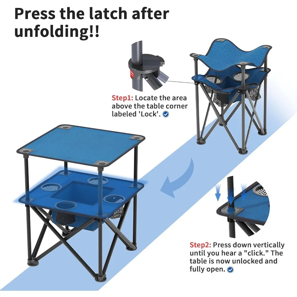 Foldable Camping Table with Cup Holders Basket Carry Bag for Picnic Beach BBQ