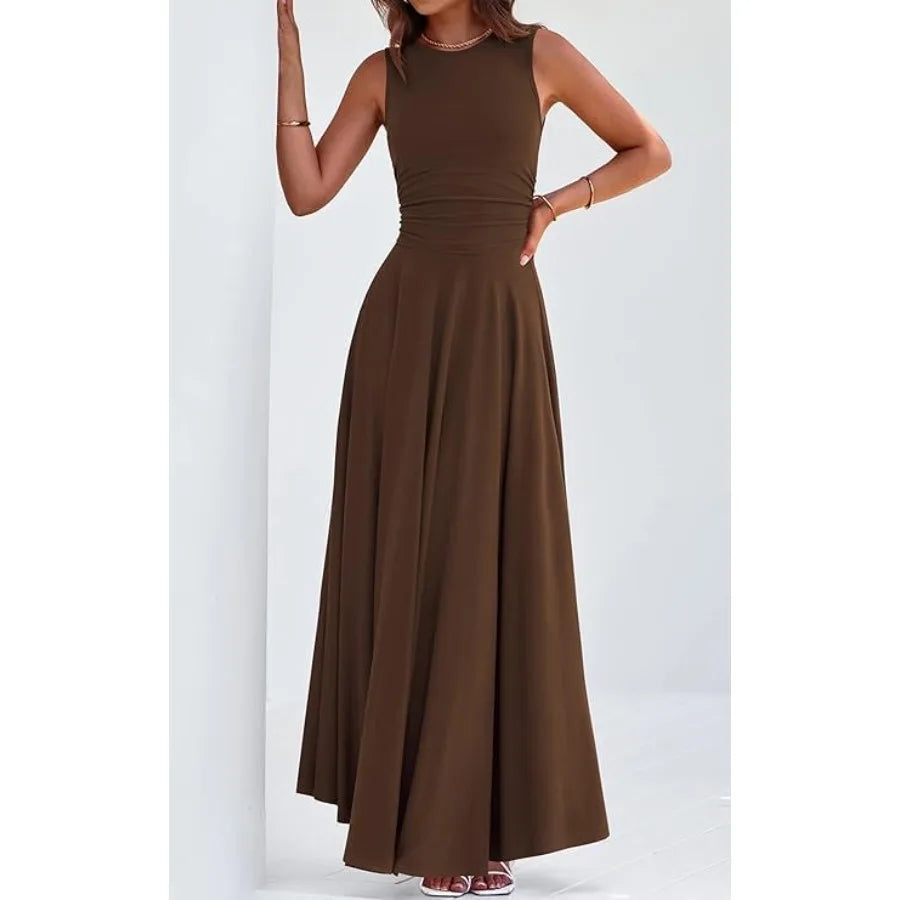 PRETTYGARDEN Womens Summer Dresses 2026 Casual Sleeveless Crewneck Aline Maxi Dress Stretch Tank Flowy Long Dresses