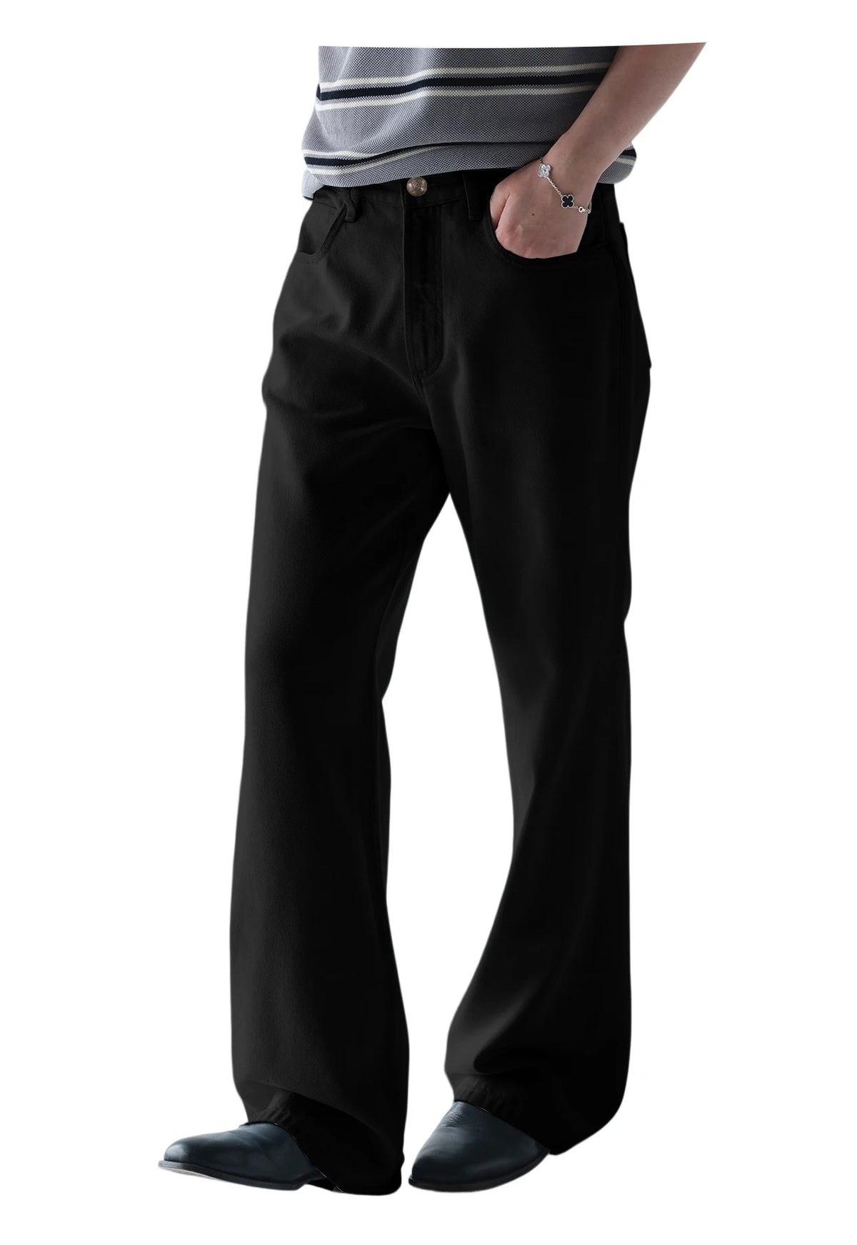 Men's Denim Straight Pants High Waist Pleated Casual Trousers Business Formal Breathable Loose Fit Wide Leg Suit Pants Summer