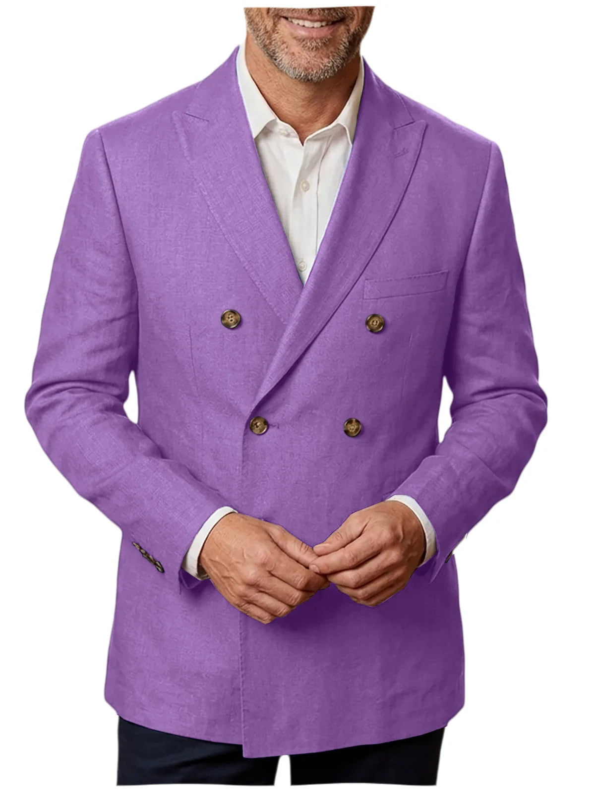 Men's Unlined Linen Blazer Double Breasted Casual Business Suit Jacket Slim Fit Formal Coat For Wedding Party Office Streetwear