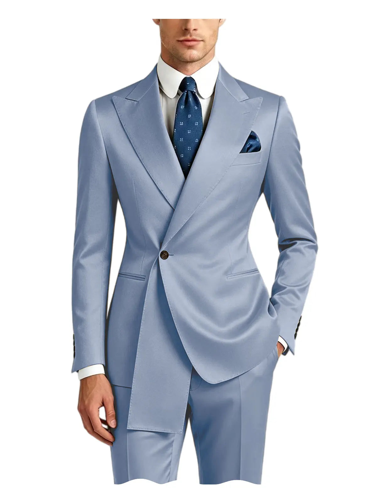 Men's Satin Peak Lapel Tuxedo 2-Piece Suit High Quality Slim Fit One Button Formal Blazer & Pants Luxury Wedding Dinner Suits
