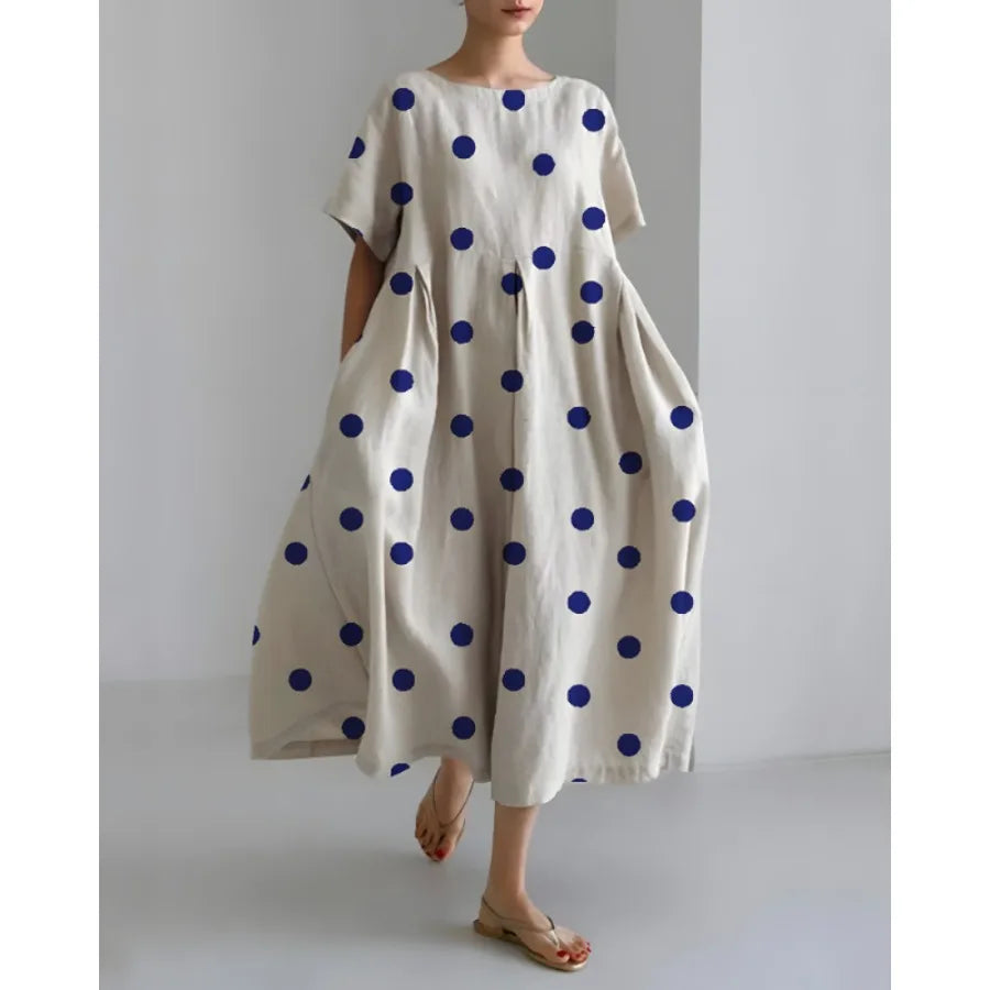 【New style】 - summer new European and American women's clothing loose round neck fashionable high-end short-sleeved printed dre