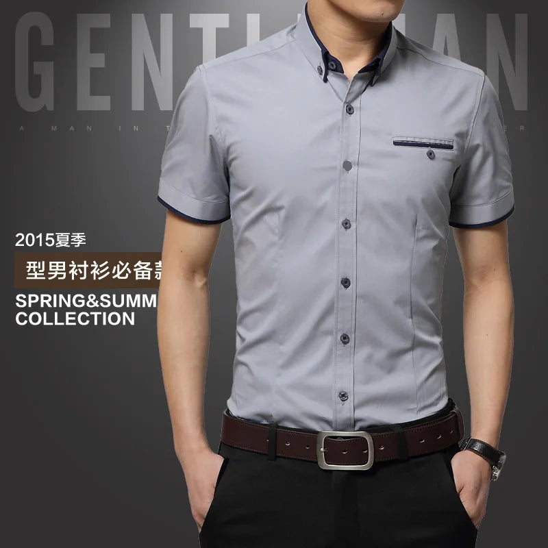 Browon Mens Wrinkle Free Summer Business Shirt Turn Down Collar