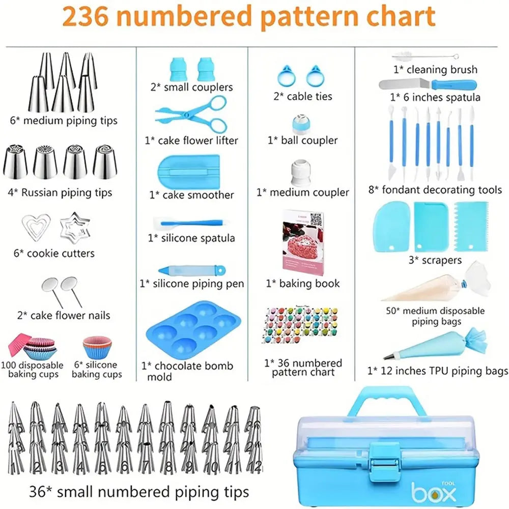 236 Piece Piping Set With Bags Tips Scrapers Molds Cups