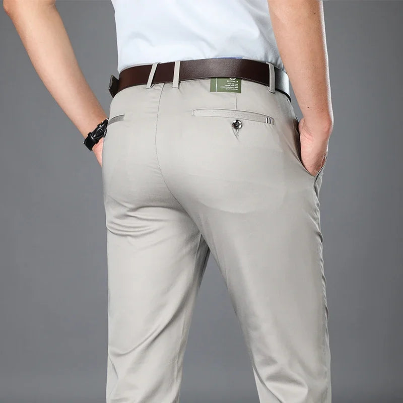 BROWON 2026 Spring Summer Mens Smart Casual Pants Regular Straight Pocket Details Full Length Pants Male Trousers Big Size 29-42