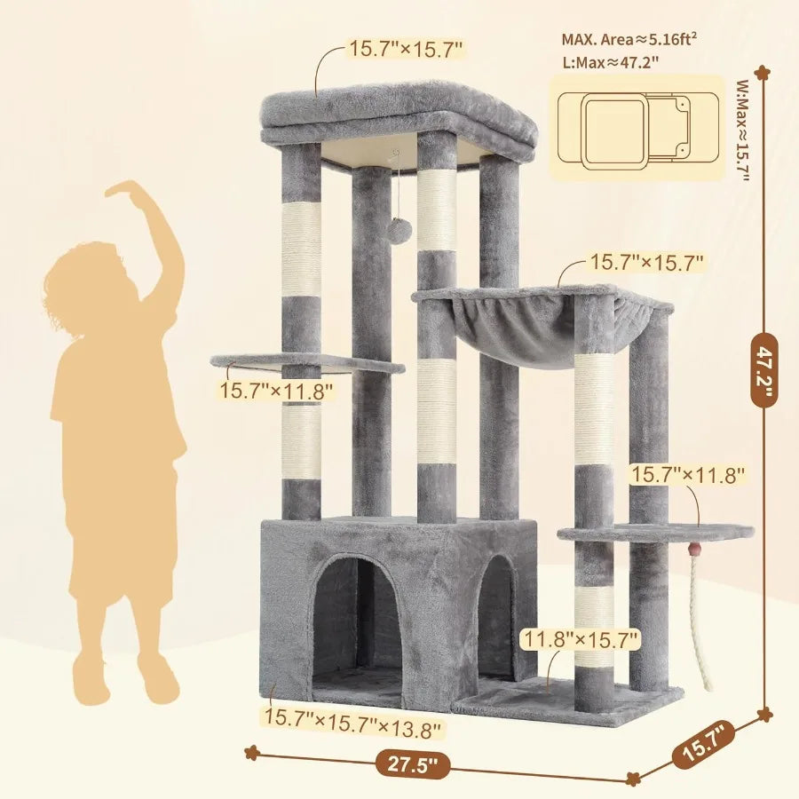 Heybly Heavy Duty Cat Tree, Tower For Indoor Cats Large Adult, Tall Cat Condo House With Extra-Large Baseboard, Multi-Level Plus