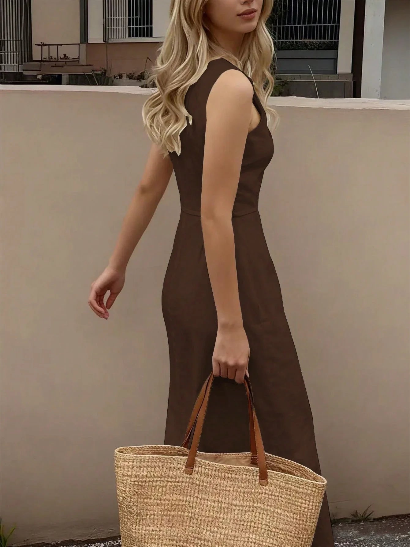 Women's Sleeveless Solid Color Casual Maxi Dress Summer