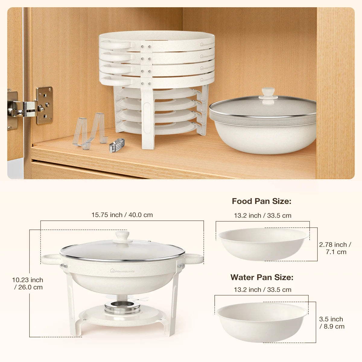Warmounts Fully Coated Round Chafing Dishes Buffet Set With Glass Lid