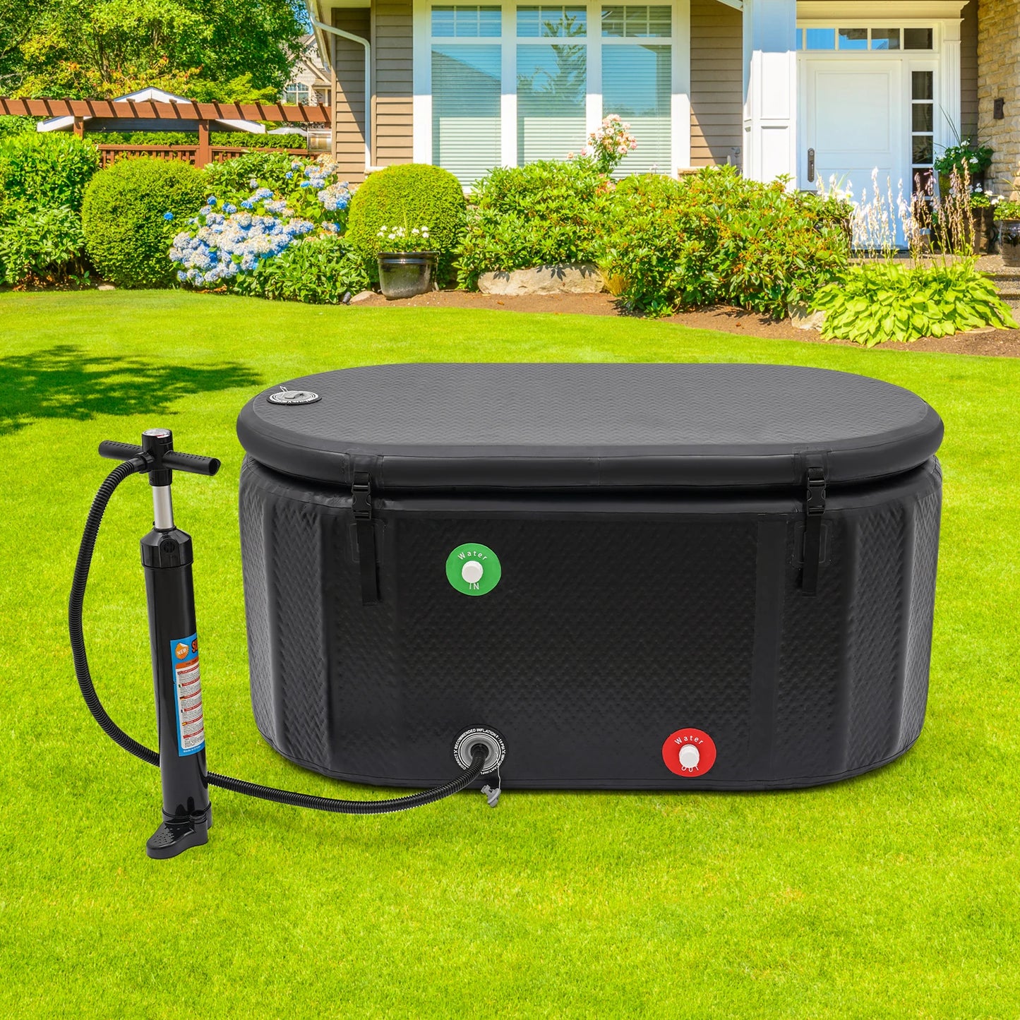 275L/370L Inflatable Cold Plunge Tub, 132*70/150*80cm Portable Tub Inflatable Ice Bucket Bathtub w/Insulated Lid