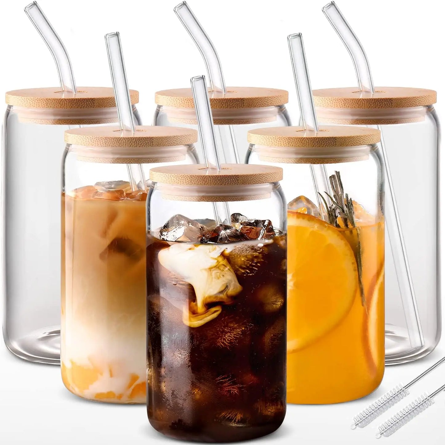 NONEDrinkware Glasses Set With Bamboo Lids And Glass Straws