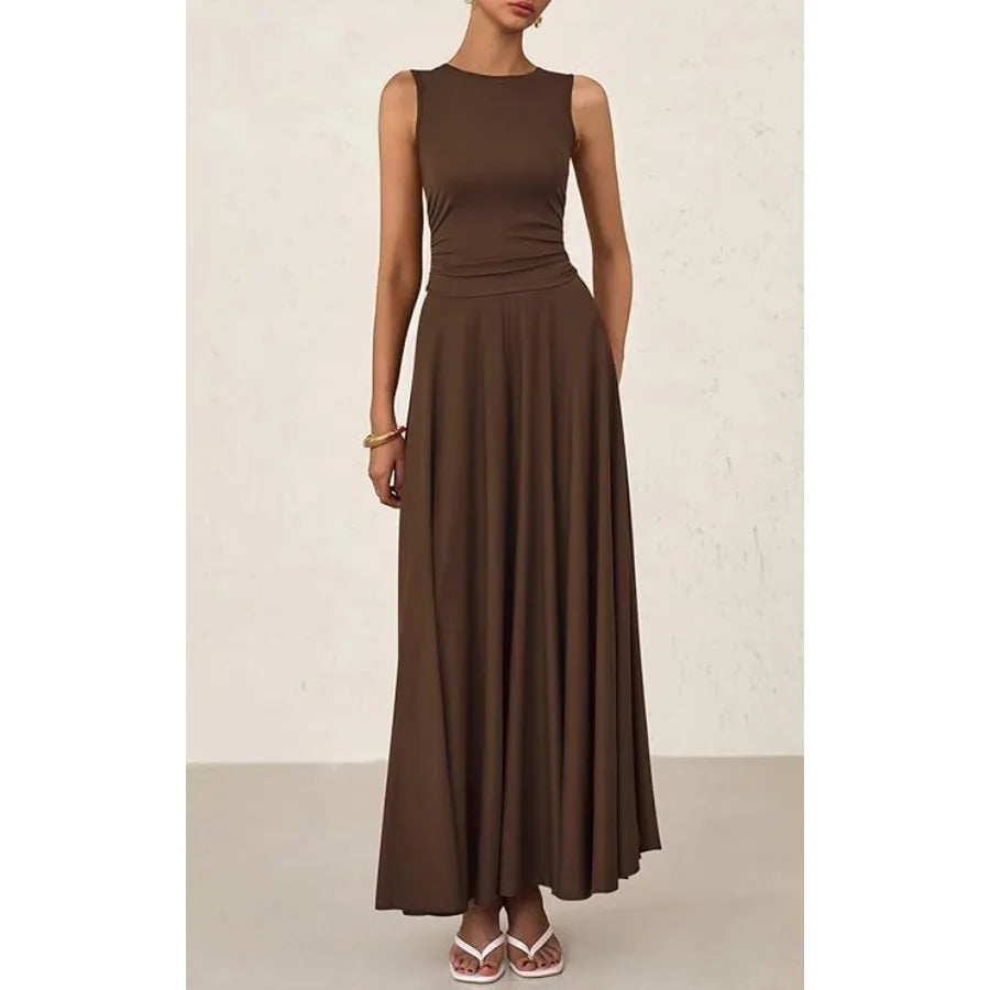 PRETTYGARDEN Womens Summer Dresses 2026 Casual Sleeveless Crewneck Aline Maxi Dress Stretch Tank Flowy Long Dresses